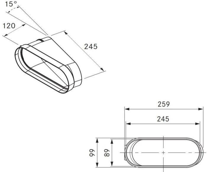 BORA ECOTUBE KSZTAŁTKA WYGIĘTA 15° POZIOMA PŁASKA WRAZ Z MATERIAŁEM USZCZELNIAJĄCYM EFBH15 TECH.png