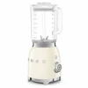 Kremowy blender kielichowy SMEG BLF03CREU prezentowany pod kątem ale z drugiej strony.