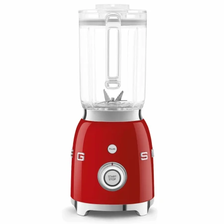 Czerwony blender kielichowy SMEG BLF03RDEU prezentowany od strony sterowania.