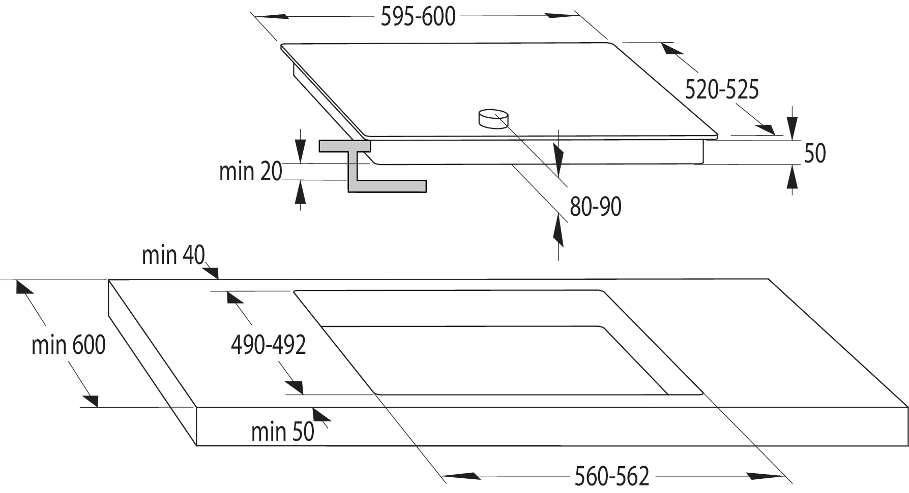 Rysunek techniczny płyty ceramicznej EC642CLI marki Gorenje