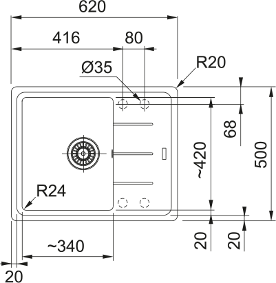 Rysunek techniczny zlewozmywaka BFG Czarny mat