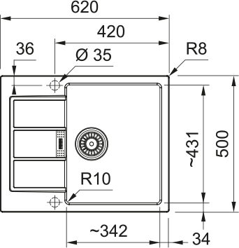 Rysunek techniczny zlewozmywaka S2D 611-62