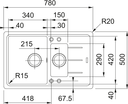 Rysunek techniczny zlewozmywaka BFG 651-78