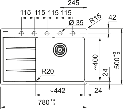 Rysunek techniczny CNG 611-78 TL Ociekacz z lewej Orzechowy