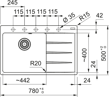 Rysunek techniczny CNG 611-78 TL Ociekacz z lewej Orzechowy