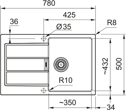Rysunek techniczny zlewozmywaka S2D 611-62
