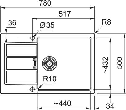 Rysunek techniczny zlewozmywaka S2D 611-62